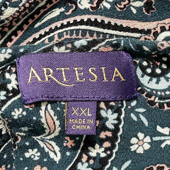 Artesia Bohemian Women Tunic Top Size XXL Green Pink Paisley Fairy Grunge Boho - Picture 4 of 9